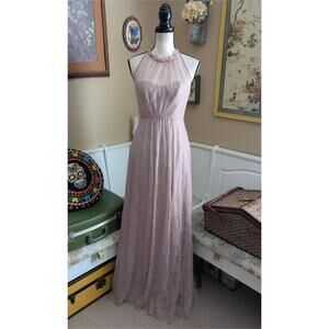 David's Bridal Lavender "Quartz" Lace Halter Maxi Bridesmaid Dress